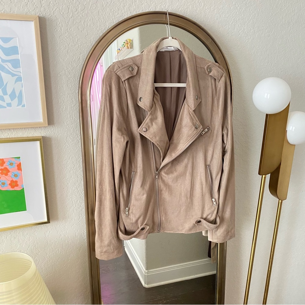 Market & Spruce Tan Faux Suede Moto Jacket